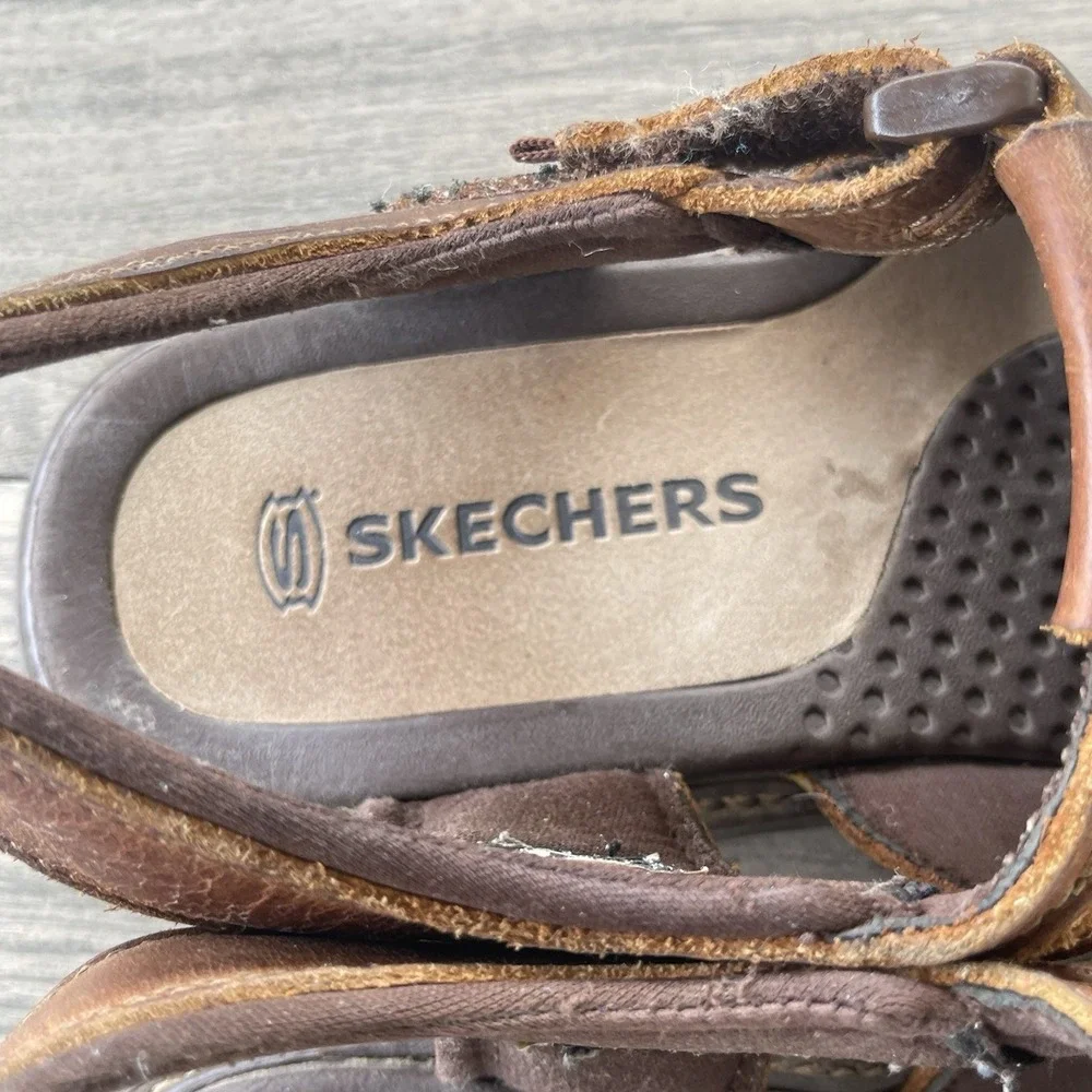 VTG Skechers Fisherman Sandals Men 11 Brown Leather Chunky Jammers Gladiator Y2K